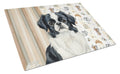 Black and White Japanese Chin Coffee Bar Cutting Board Tempered Glass Kitchen Cutting Surface, Heat Resistant Chopping, Non-Slip Feet, Food Prep & Serving