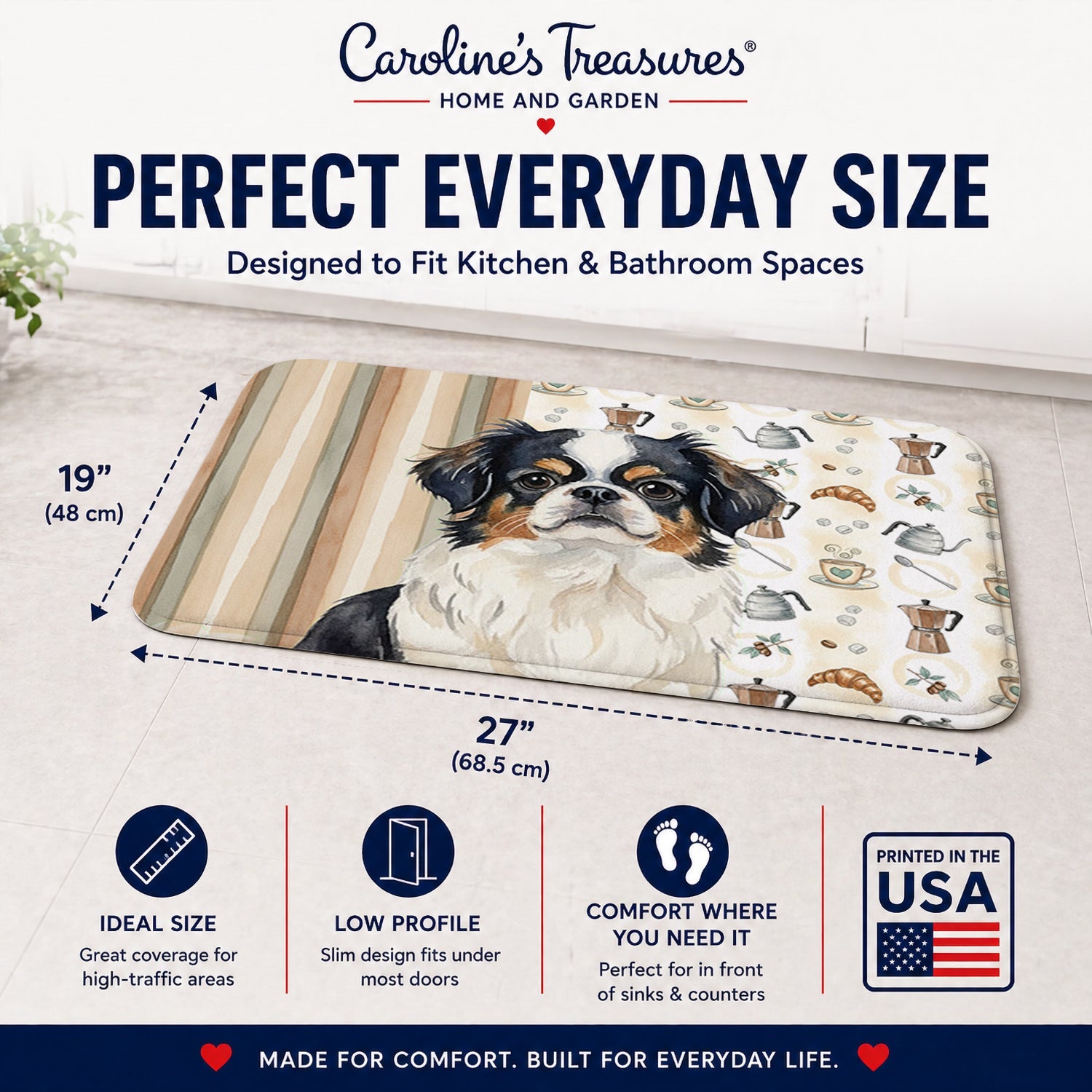 Tricolor Japanese Chin Coffee Bar Memory Foam Kitchen Mat Machine Washable Anti-Fatigue Cushion Comfort Bath or Kitchen Rug