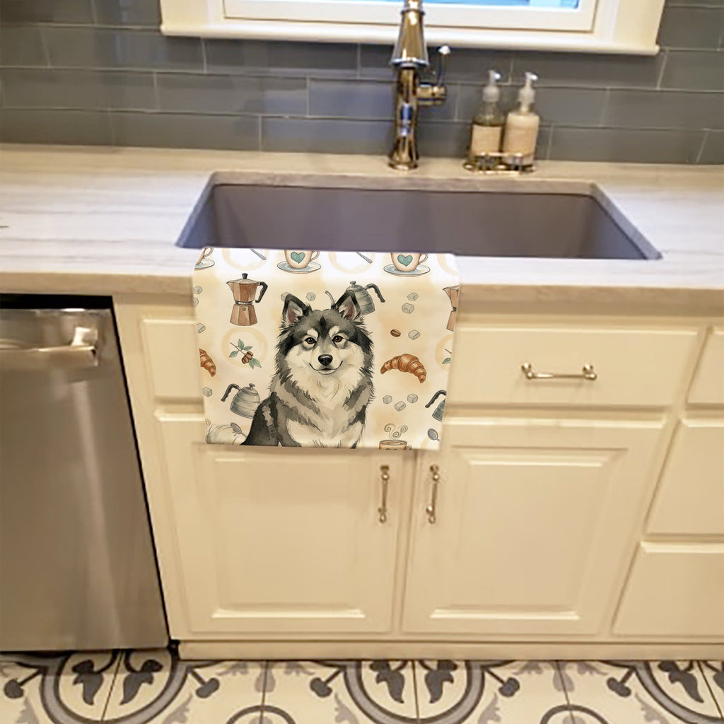 Keeshond Coffee Bar Kitchen Towel Velour Plush Front and Cotton Loop Back Machine Washable