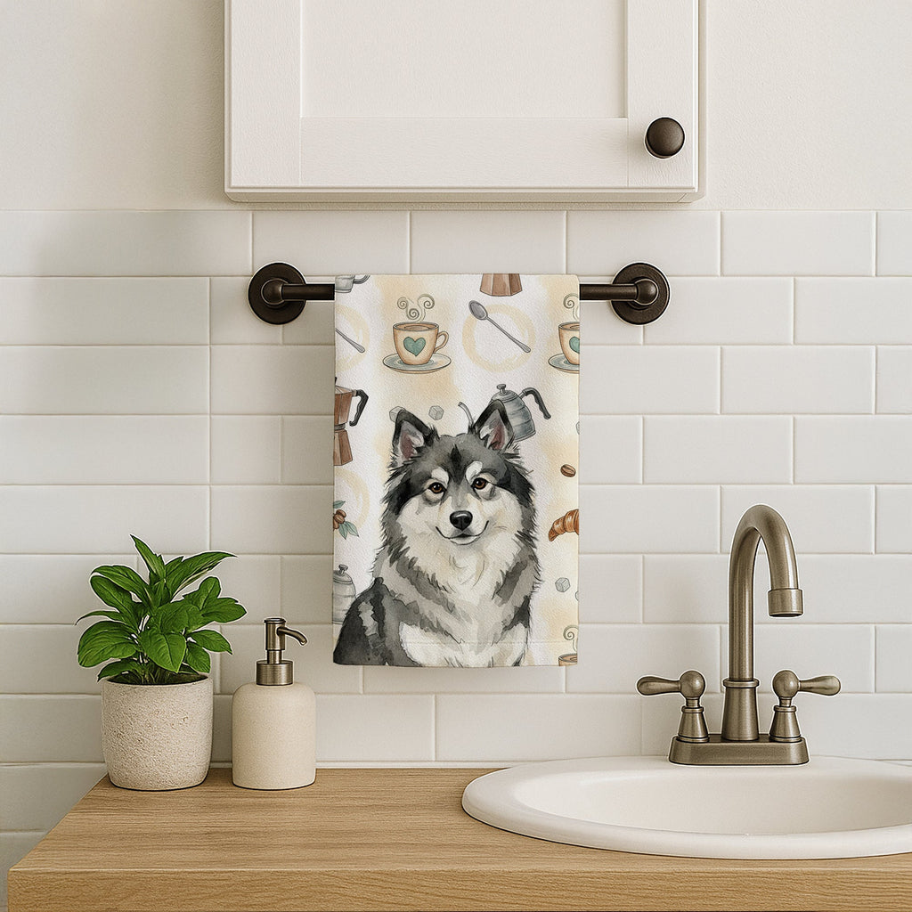 Keeshond Coffee Bar Kitchen Towel Velour Plush Front and Cotton Loop Back Machine Washable