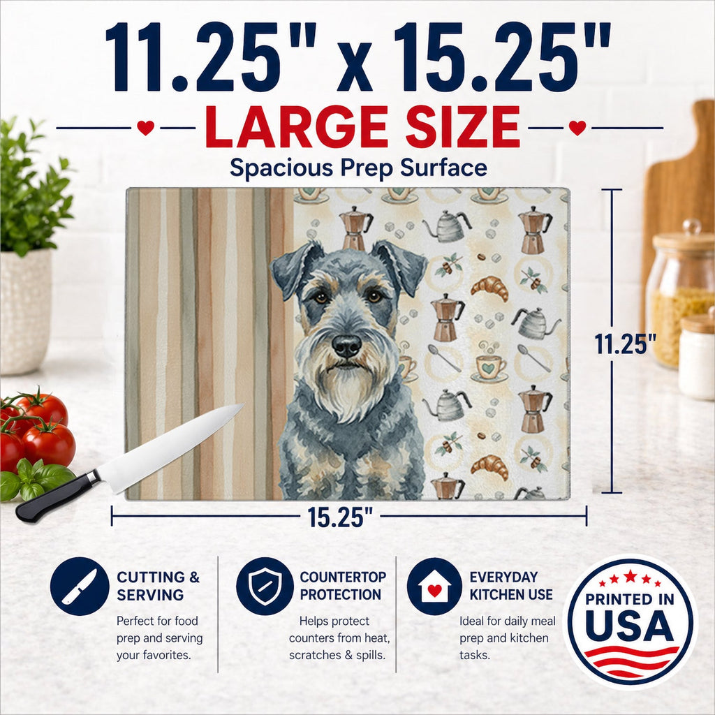 Kerry Blue Terrier Coffee Bar Cutting Board Tempered Glass Kitchen Cutting Surface, Heat Resistant Chopping, Non-Slip Feet, Food Prep & Serving