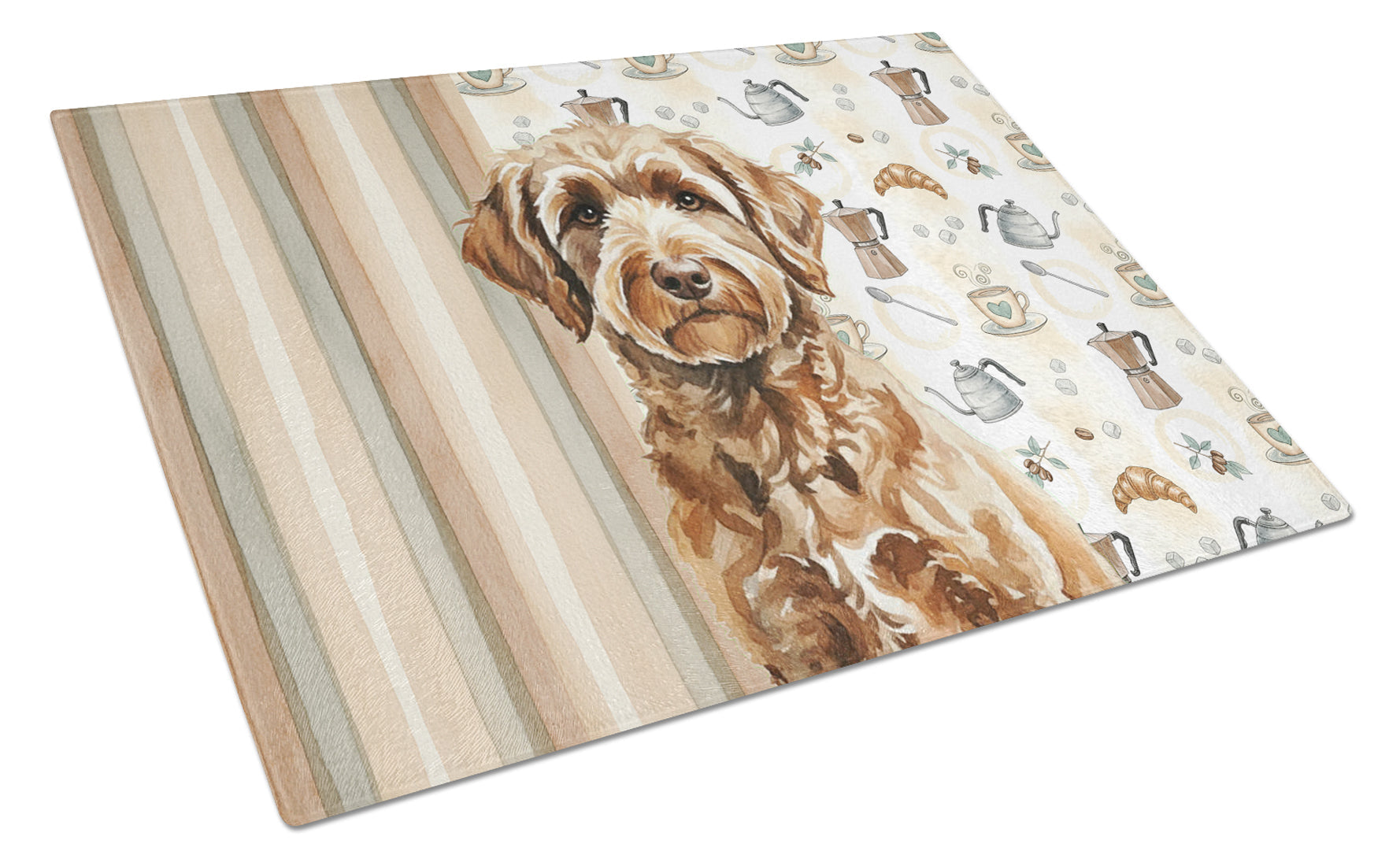 Chocolate Labradoodle Coffee Bar Cutting Board Tempered Glass Kitchen Cutting Surface, Heat Resistant Chopping, Non-Slip Feet, Food Prep & Serving