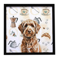 Chocolate Labradoodle Coffee Bar Framed Metal Print Bathroom, Kitchen, Office, Home Decor Wall Art Ready to Hang, Square, 8X8