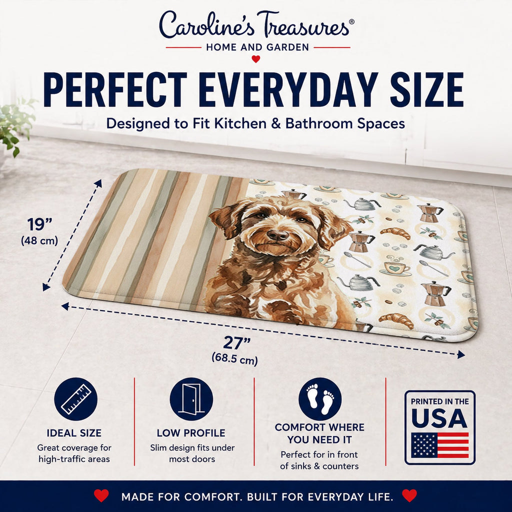 Chocolate Labradoodle Coffee Bar Memory Foam Kitchen Mat Machine Washable Anti-Fatigue Cushion Comfort Bath or Kitchen Rug