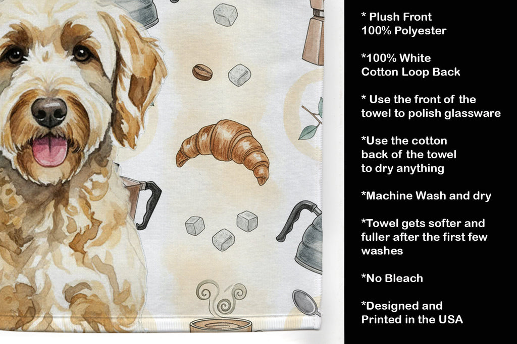 Labradoodle Coffee Bar Kitchen Towel Velour Plush Front and Cotton Loop Back Machine Washable