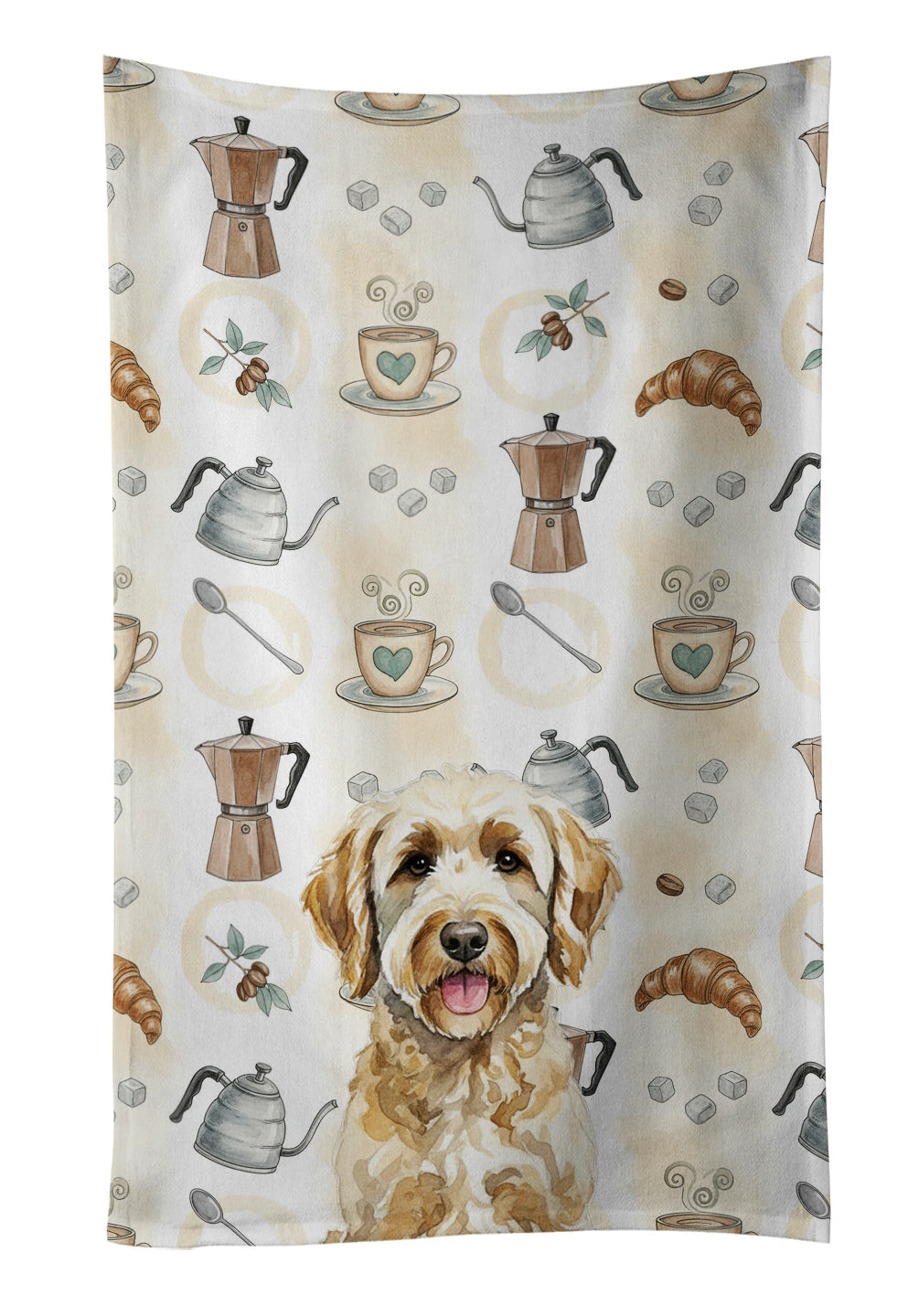 Labradoodle Coffee Bar Kitchen Towel Velour Plush Front and Cotton Loop Back Machine Washable