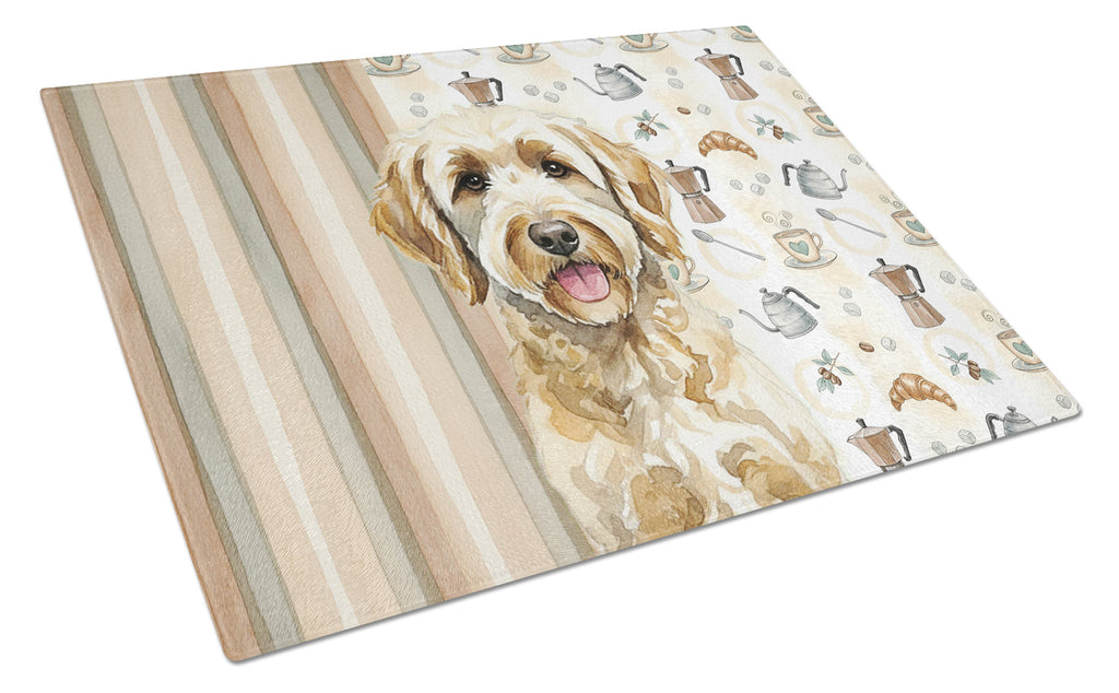Labradoodle Coffee Bar Cutting Board Tempered Glass Kitchen Cutting Surface, Heat Resistant Chopping, Non-Slip Feet, Food Prep & Serving