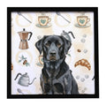 Black Labrador Retriever Coffee Bar Framed Metal Print Bathroom, Kitchen, Office, Home Decor Wall Art Ready to Hang, Square, 8X8