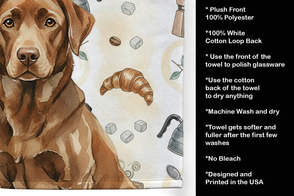 Chocolate Labrador Retriever Coffee Bar Kitchen Towel Velour Plush Front and Cotton Loop Back Machine Washable