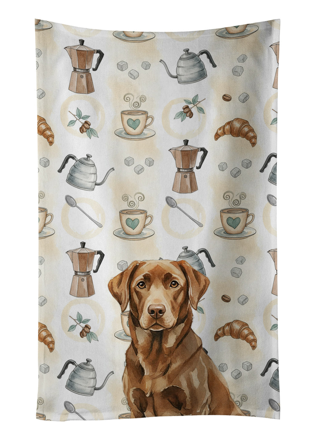 Chocolate Labrador Retriever Coffee Bar Kitchen Towel Velour Plush Front and Cotton Loop Back Machine Washable