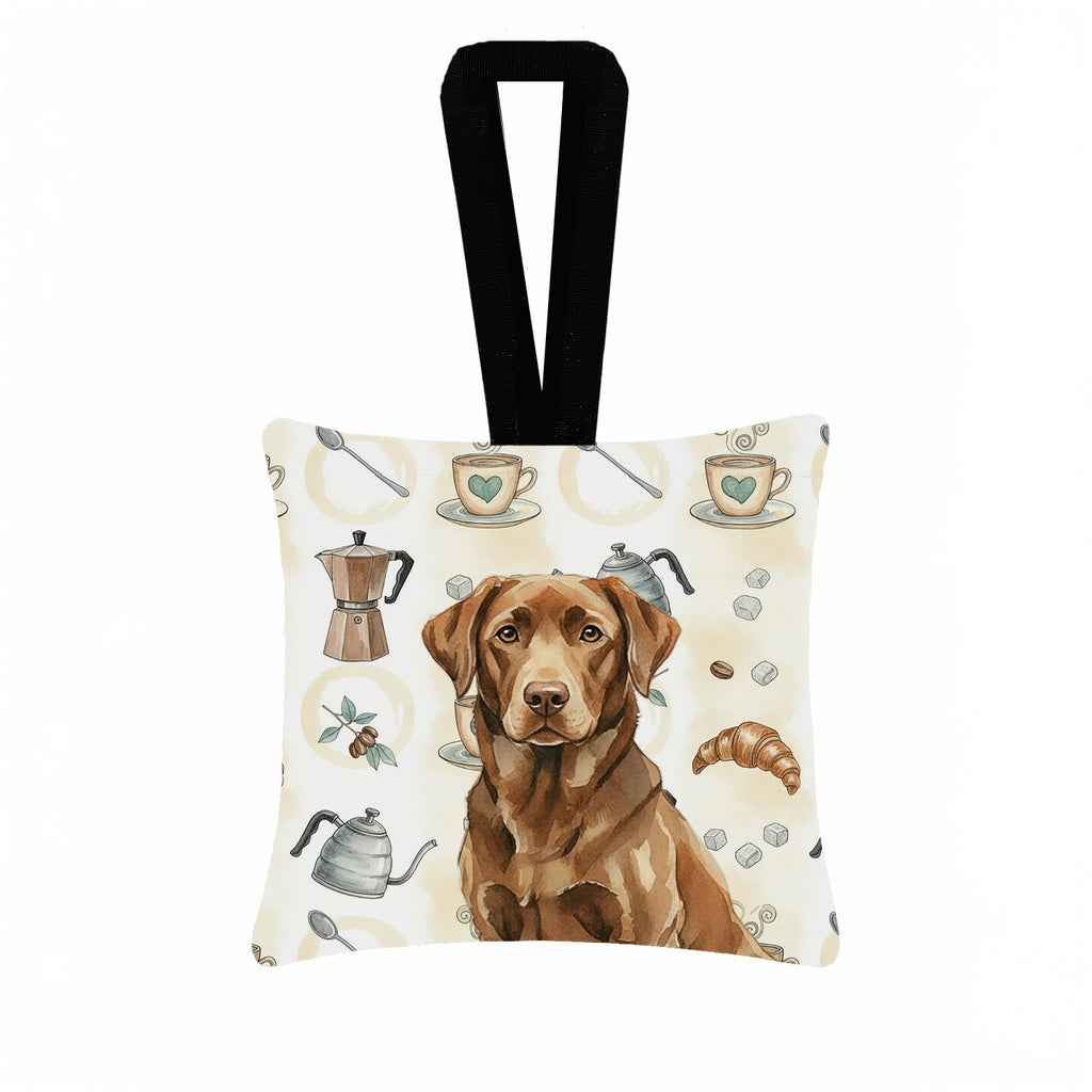 Chocolate Labrador Retriever Coffee Bar Hanging Square Fabric Ornament 3.5 � 3.5 Decorative Door-Knob & Tree Hanger, Soft Fabric