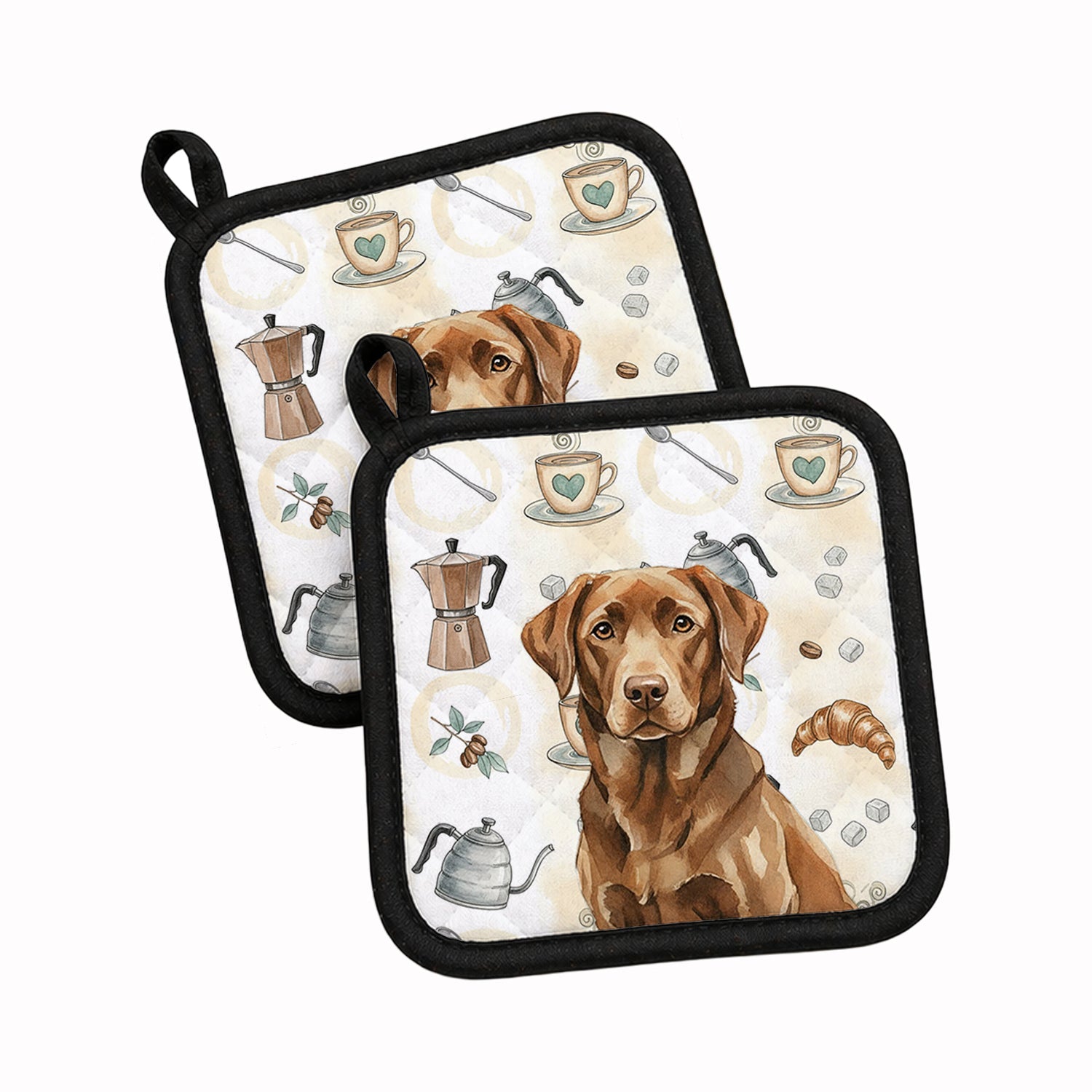 Chocolate Labrador Retriever Coffee Bar Pot Holder Set of 2 Heat Resistant Quilted Hot Pads 7.5 x 7.5 Inch, Insulated Kitchen Trivets for Cooking & Baking