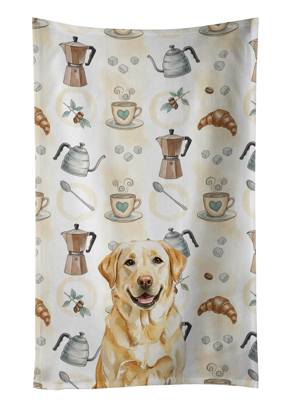Yellow Labrador Retriever Coffee Bar Kitchen Towel Velour Plush Front and Cotton Loop Back Machine Washable