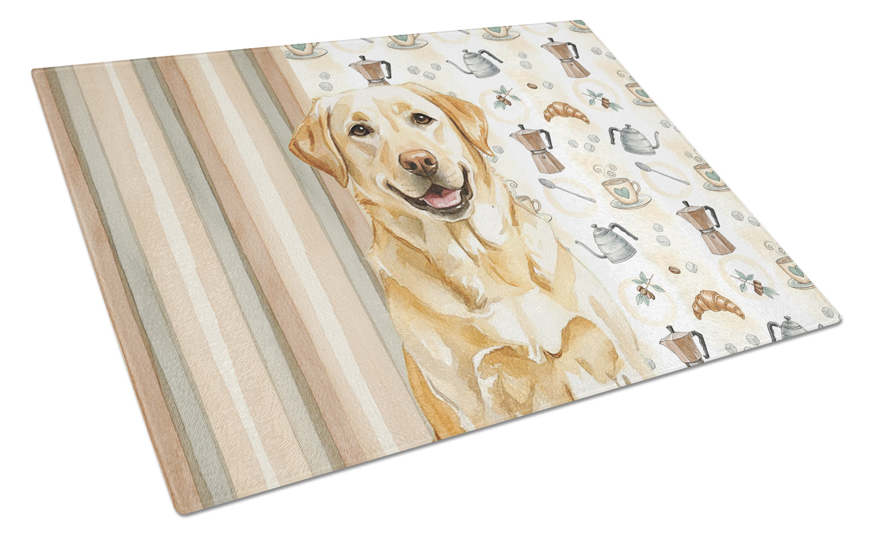 Yellow Labrador Retriever Coffee Bar Cutting Board Tempered Glass Kitchen Cutting Surface, Heat Resistant Chopping, Non-Slip Feet, Food Prep & Serving