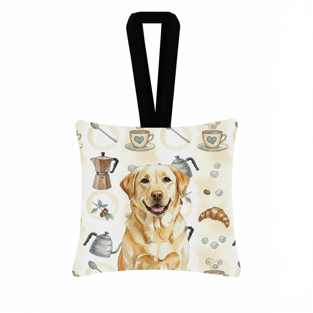 Yellow Labrador Retriever Coffee Bar Hanging Square Fabric Ornament 3.5 � 3.5 Decorative Door-Knob & Tree Hanger, Soft Fabric