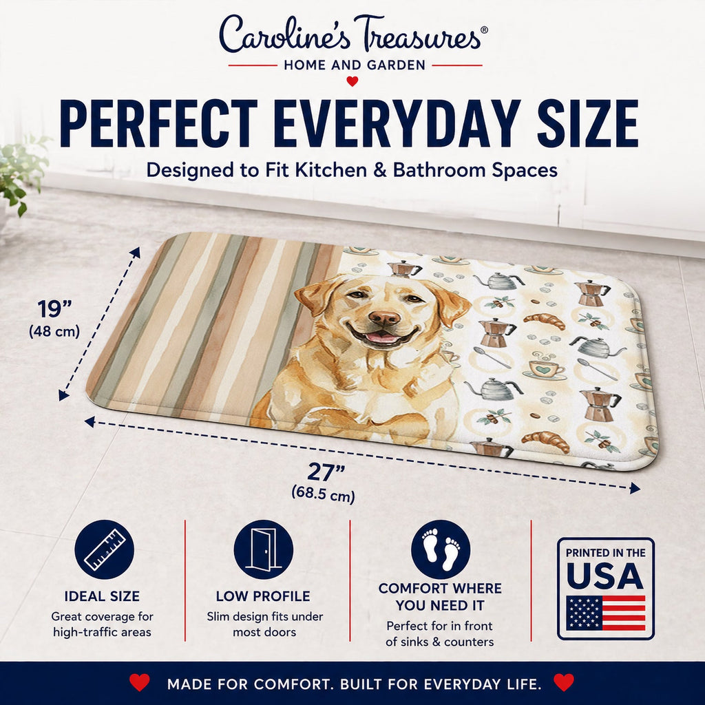 Yellow Labrador Retriever Coffee Bar Memory Foam Kitchen Mat Machine Washable Anti-Fatigue Cushion Comfort Bath or Kitchen Rug