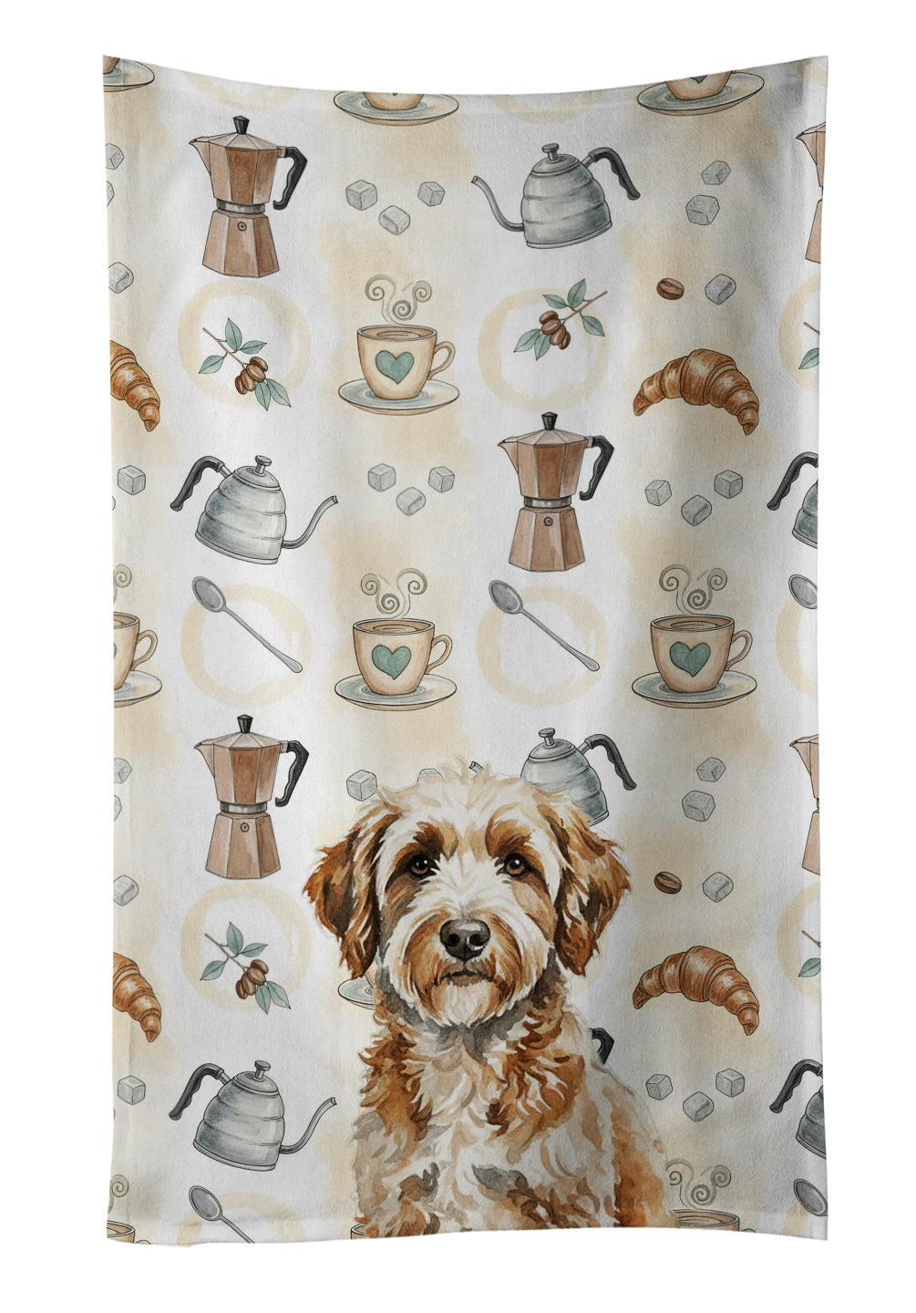 Lagotto Romagnolo Coffee Bar Kitchen Towel Velour Plush Front and Cotton Loop Back Machine Washable