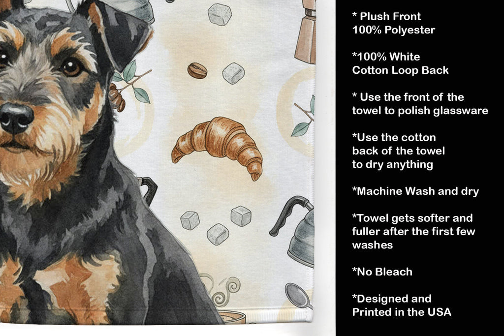 Black and Tan Lakeland Terrier Coffee Bar Kitchen Towel Velour Plush Front and Cotton Loop Back Machine Washable