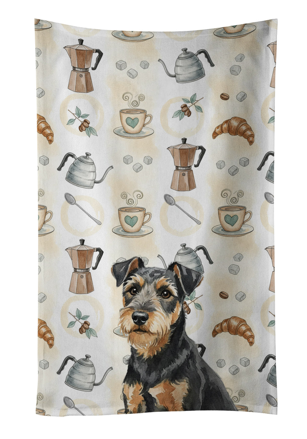 Black and Tan Lakeland Terrier Coffee Bar Kitchen Towel Velour Plush Front and Cotton Loop Back Machine Washable