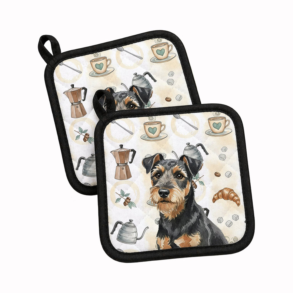 Black and Tan Lakeland Terrier Coffee Bar Pot Holder Set of 2 Heat Resistant Quilted Hot Pads 7.5 x 7.5 Inch, Insulated Kitchen Trivets for Cooking & Baking