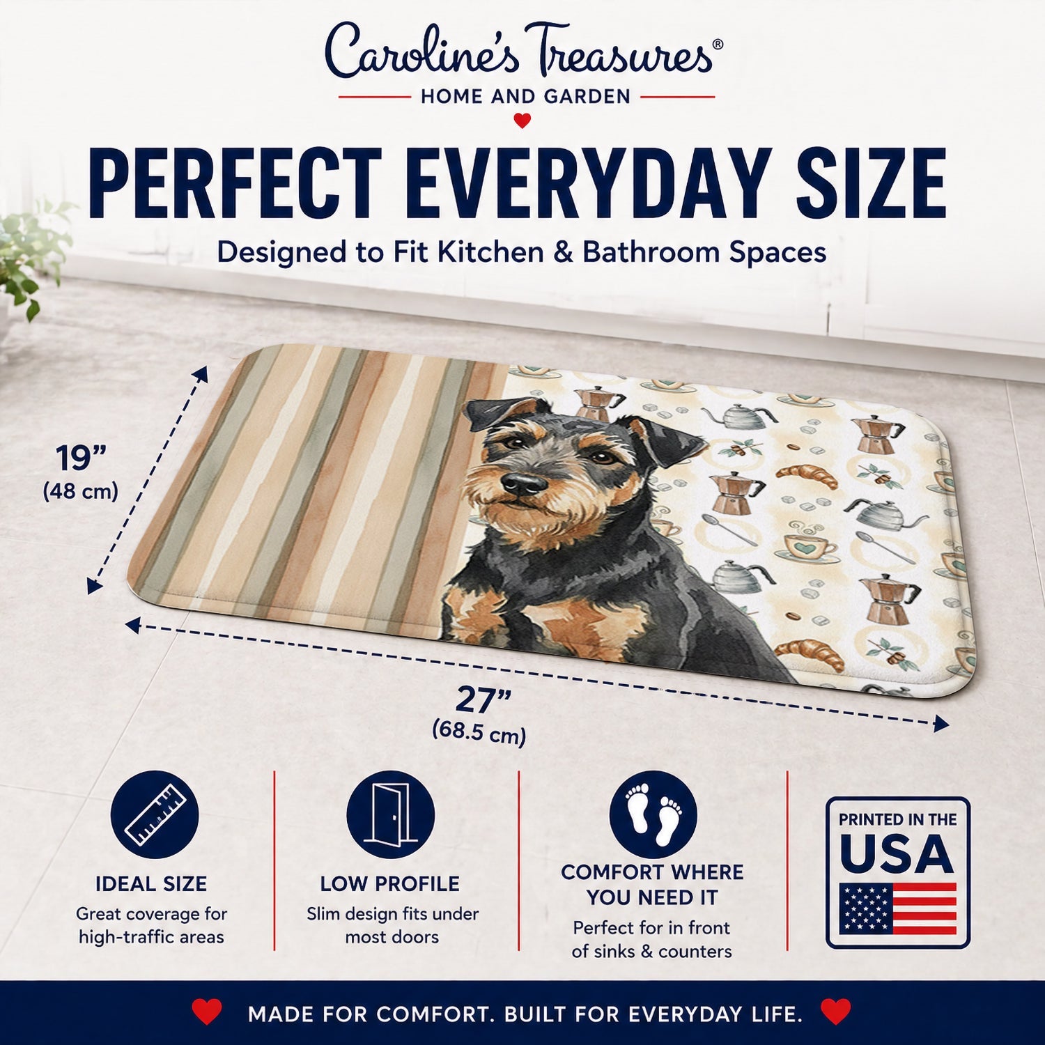 Black and Tan Lakeland Terrier Coffee Bar Memory Foam Kitchen Mat Machine Washable Anti-Fatigue Cushion Comfort Bath or Kitchen Rug