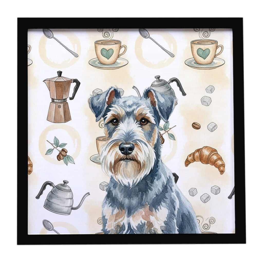 Blue Lakeland Terrier Coffee Bar Framed Metal Print Bathroom, Kitchen, Office, Home Decor Wall Art Ready to Hang, Square, 8X8