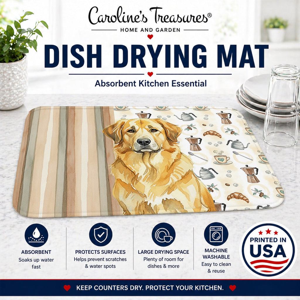 Lion Yellow Leonberger Coffee Bar Dish Drying Mat Absorbent Dish Drying Mat Pad for Kitchen Counter Dish Drainer Mat for Countertop, 14 x 21", Multicolor