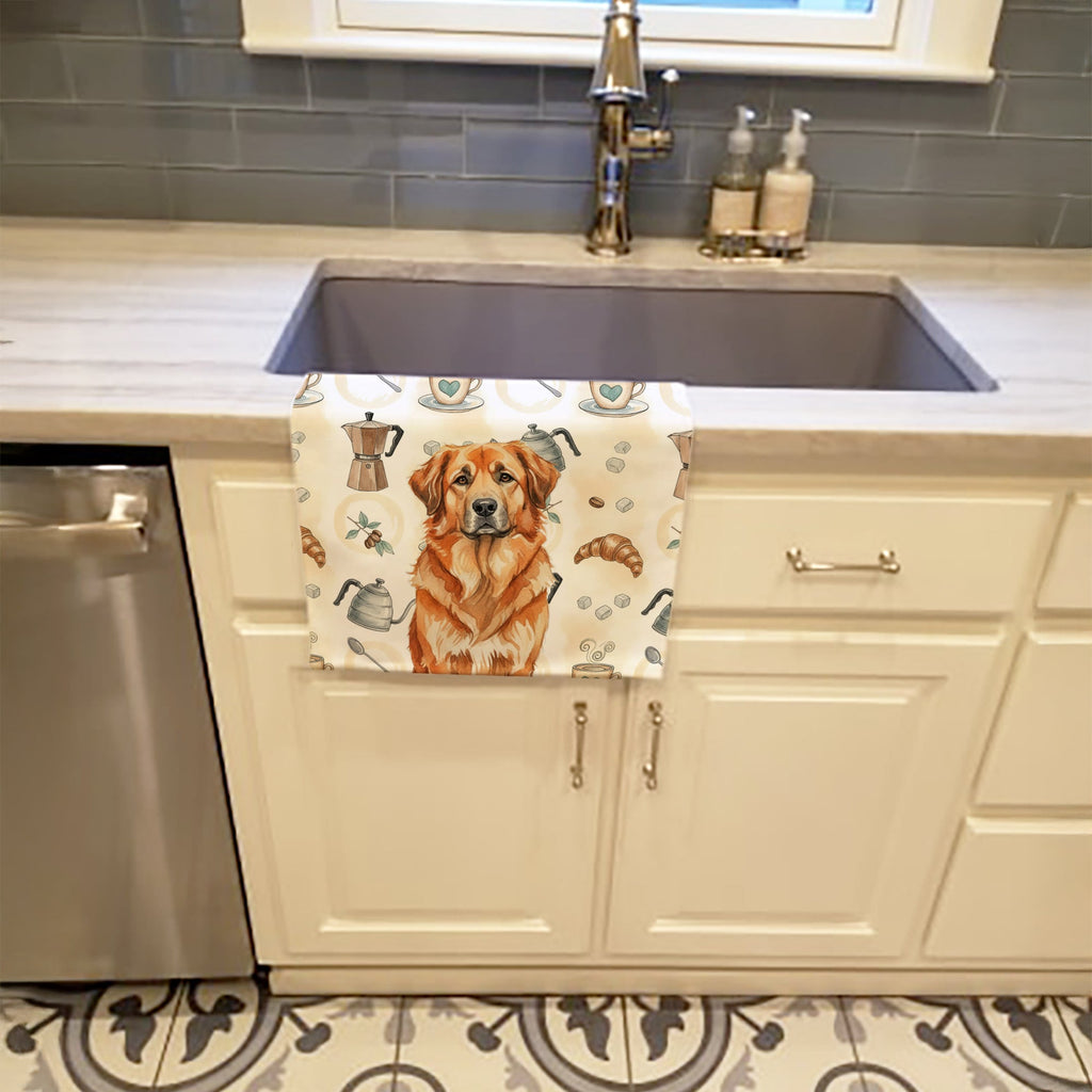 Red Leonberger Coffee Bar Kitchen Towel Velour Plush Front and Cotton Loop Back Machine Washable