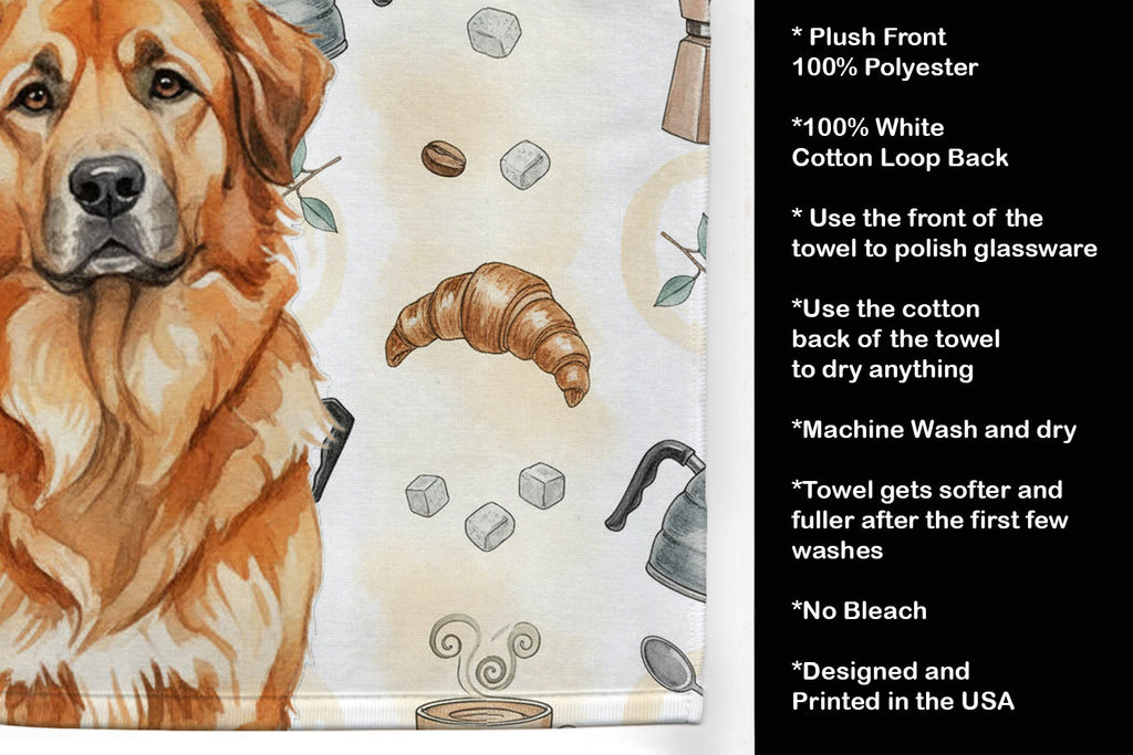 Red Leonberger Coffee Bar Kitchen Towel Velour Plush Front and Cotton Loop Back Machine Washable