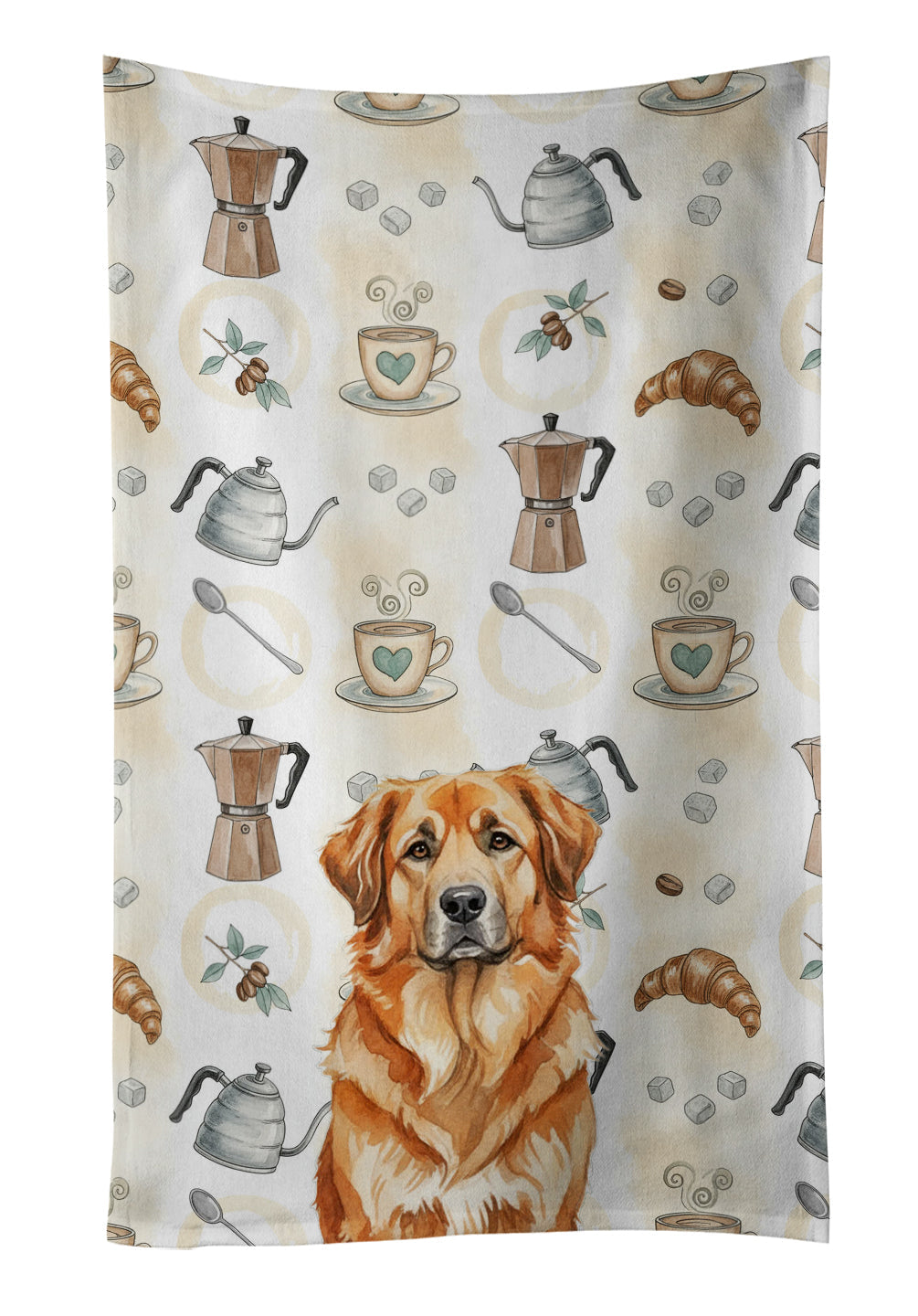 Red Leonberger Coffee Bar Kitchen Towel Velour Plush Front and Cotton Loop Back Machine Washable