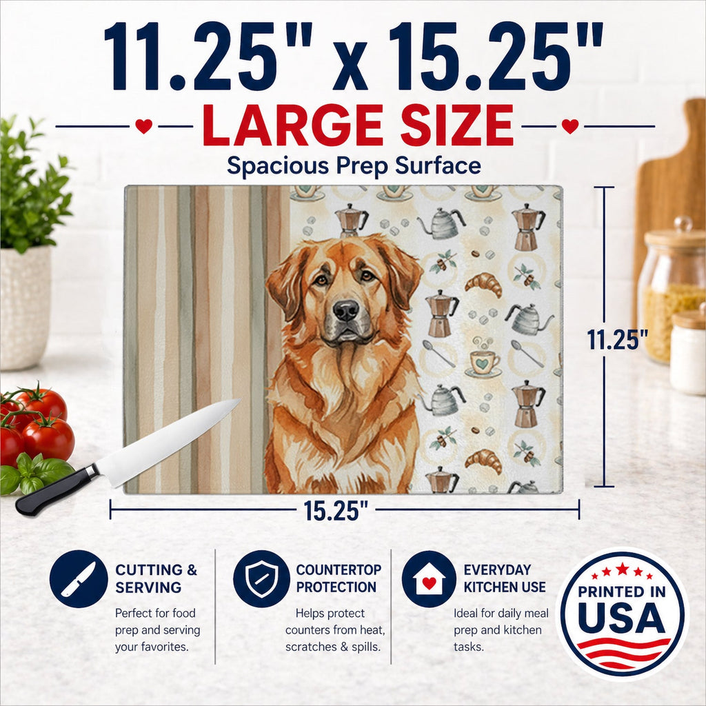 Red Leonberger Coffee Bar Cutting Board Tempered Glass Kitchen Cutting Surface, Heat Resistant Chopping, Non-Slip Feet, Food Prep & Serving