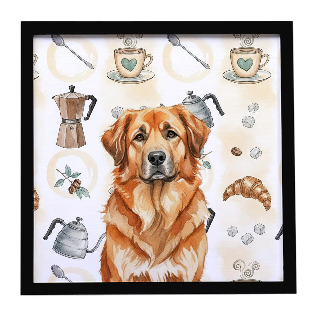Red Leonberger Coffee Bar Framed Metal Print Bathroom, Kitchen, Office, Home Decor Wall Art Ready to Hang, Square, 8X8