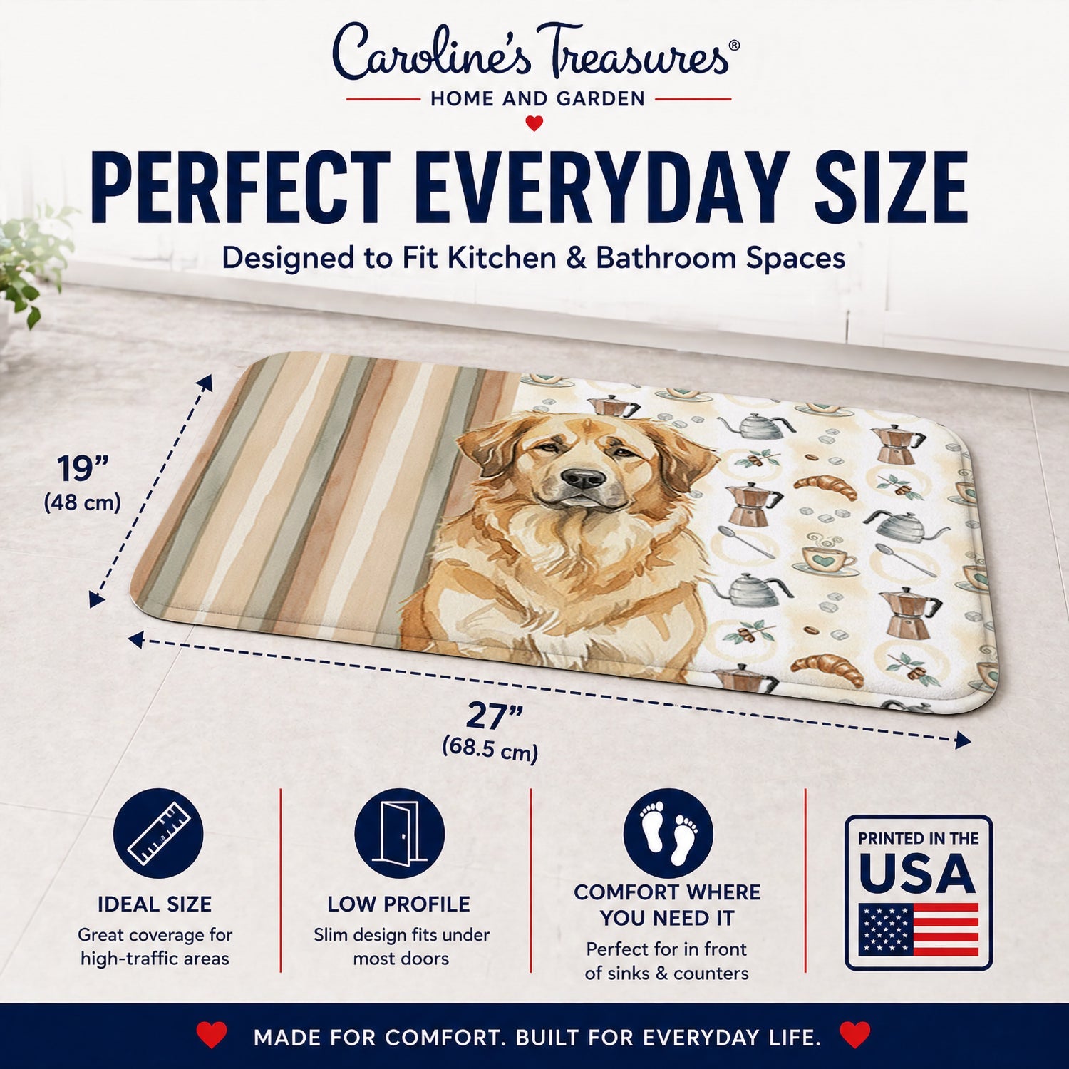 Sandy Leonberger Coffee Bar Memory Foam Kitchen Mat Machine Washable Anti-Fatigue Cushion Comfort Bath or Kitchen Rug