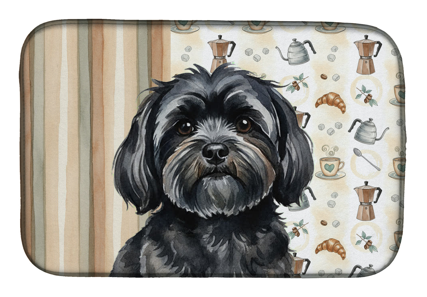 Black Lhasa Apso Coffee Bar Dish Drying Mat Absorbent Dish Drying Mat Pad for Kitchen Counter Dish Drainer Mat for Countertop, 14 x 21", Multicolor
