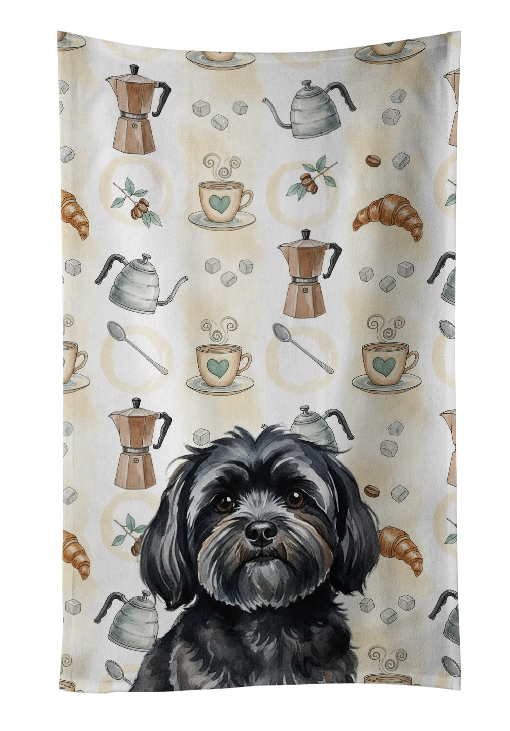 Black Lhasa Apso Coffee Bar Kitchen Towel Velour Plush Front and Cotton Loop Back Machine Washable