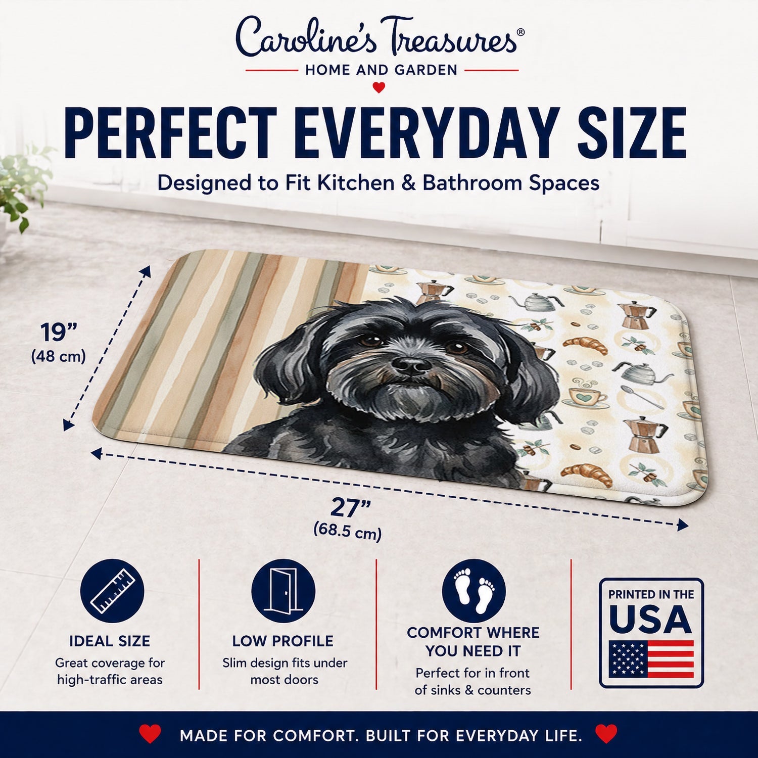 Black Lhasa Apso Coffee Bar Memory Foam Kitchen Mat Machine Washable Anti-Fatigue Cushion Comfort Bath or Kitchen Rug