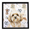 Cream Lhasa Apso Coffee Bar Framed Metal Print Bathroom, Kitchen, Office, Home Decor Wall Art Ready to Hang, Square, 8X8
