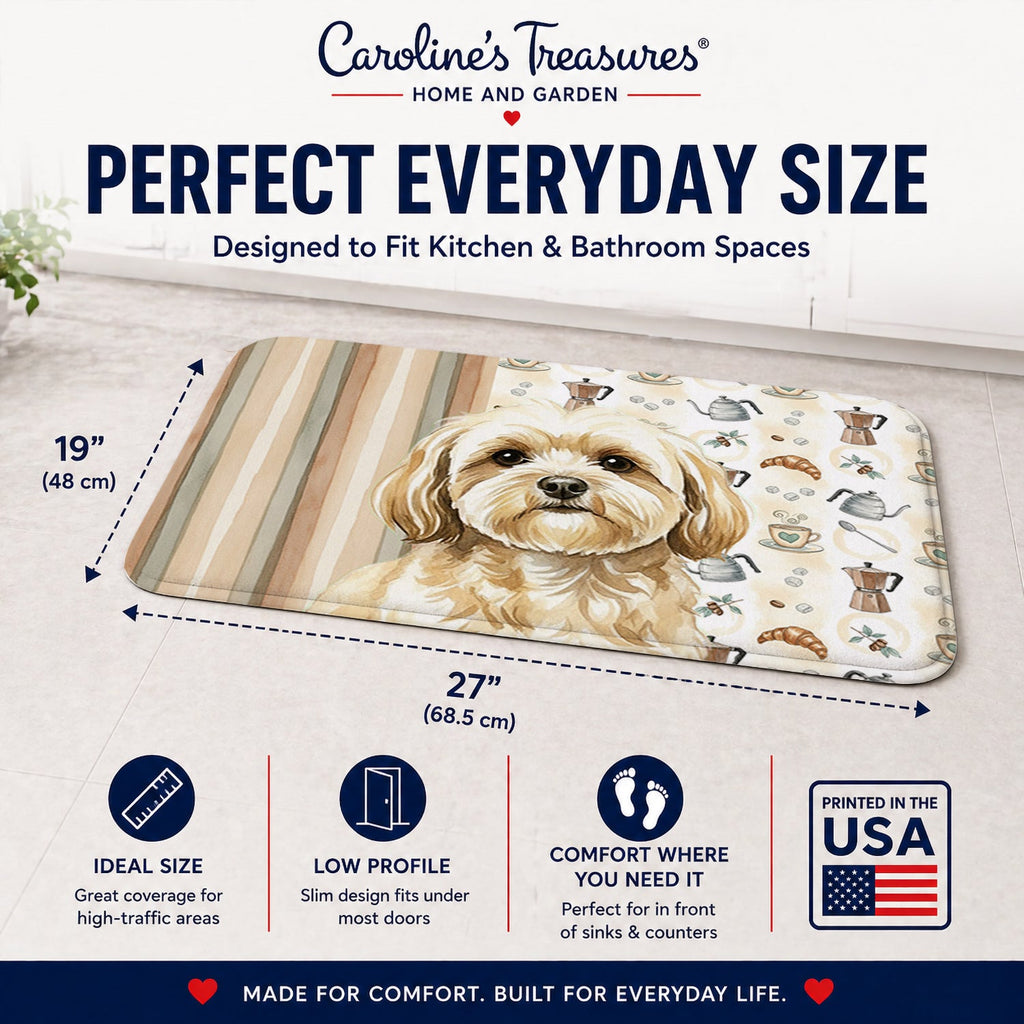 Cream Lhasa Apso Coffee Bar Memory Foam Kitchen Mat Machine Washable Anti-Fatigue Cushion Comfort Bath or Kitchen Rug