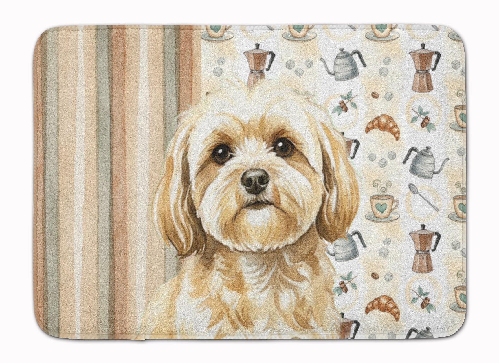 Cream Lhasa Apso Coffee Bar Memory Foam Kitchen Mat Machine Washable Anti-Fatigue Cushion Comfort Bath or Kitchen Rug