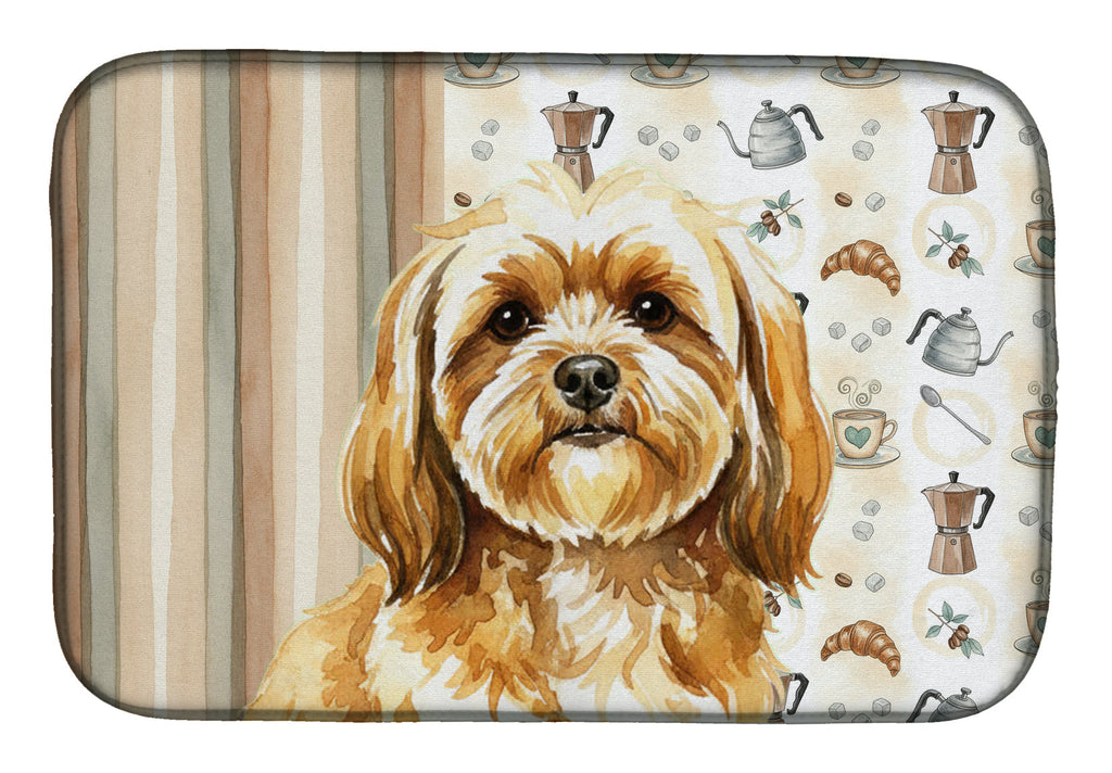 Gold Lhasa Apso Coffee Bar Dish Drying Mat Absorbent Dish Drying Mat Pad for Kitchen Counter Dish Drainer Mat for Countertop, 14 x 21", Multicolor