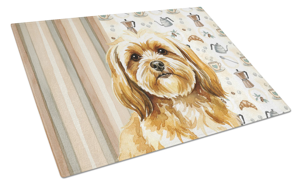 Gold Lhasa Apso Coffee Bar Cutting Board Tempered Glass Kitchen Cutting Surface, Heat Resistant Chopping, Non-Slip Feet, Food Prep & Serving