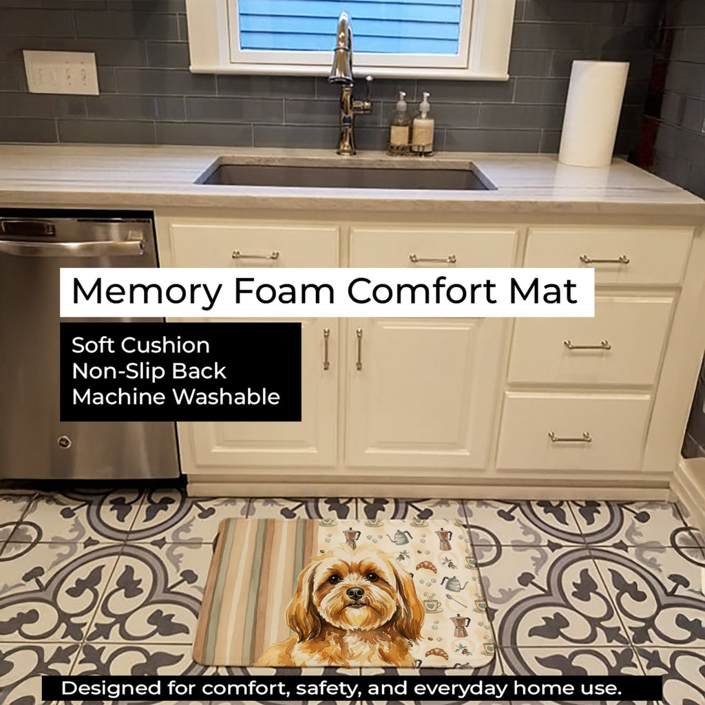 Gold Lhasa Apso Coffee Bar Memory Foam Kitchen Mat Machine Washable Anti-Fatigue Cushion Comfort Bath or Kitchen Rug