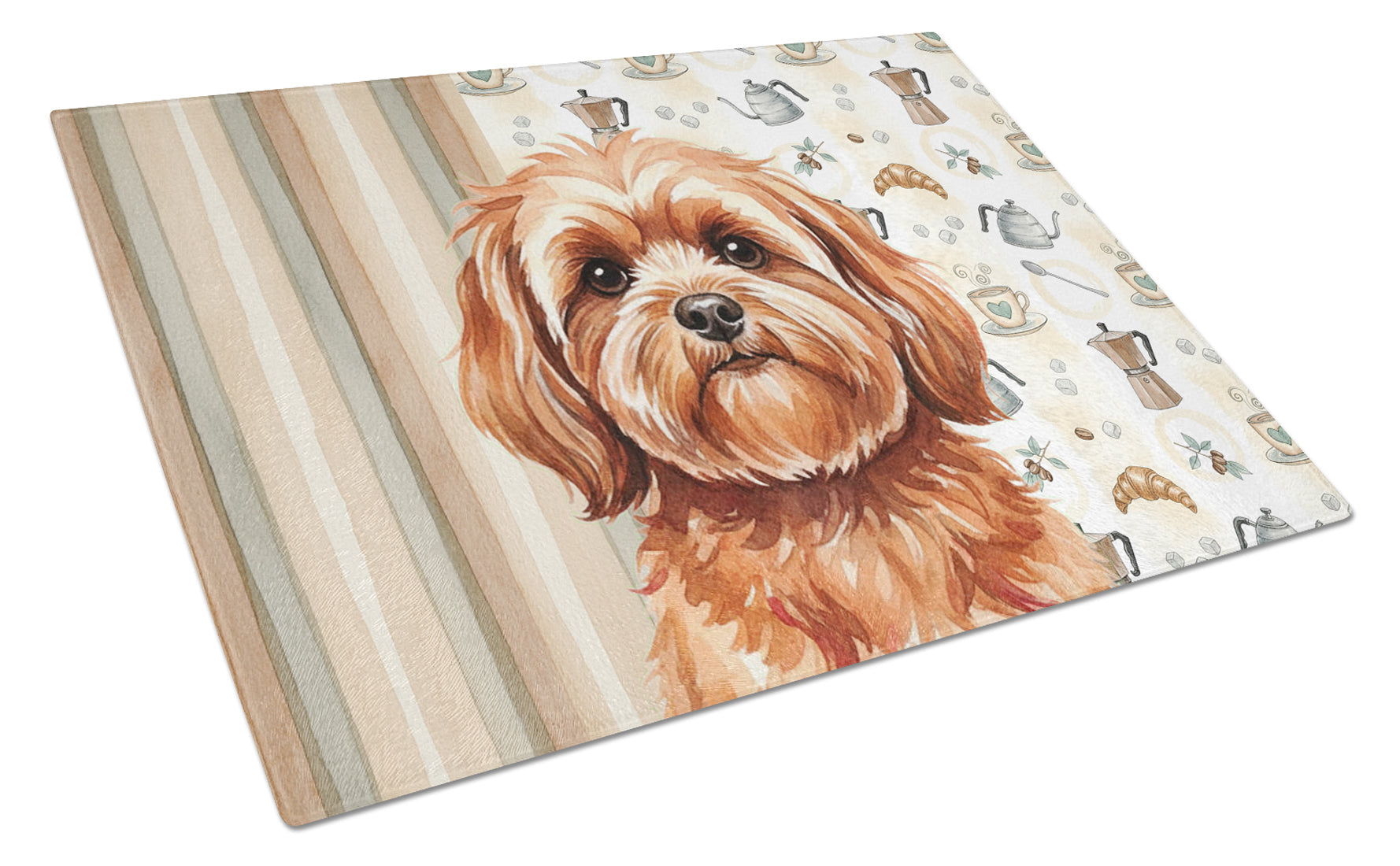 Red Lhasa Apso Coffee Bar Cutting Board Tempered Glass Kitchen Cutting Surface, Heat Resistant Chopping, Non-Slip Feet, Food Prep & Serving