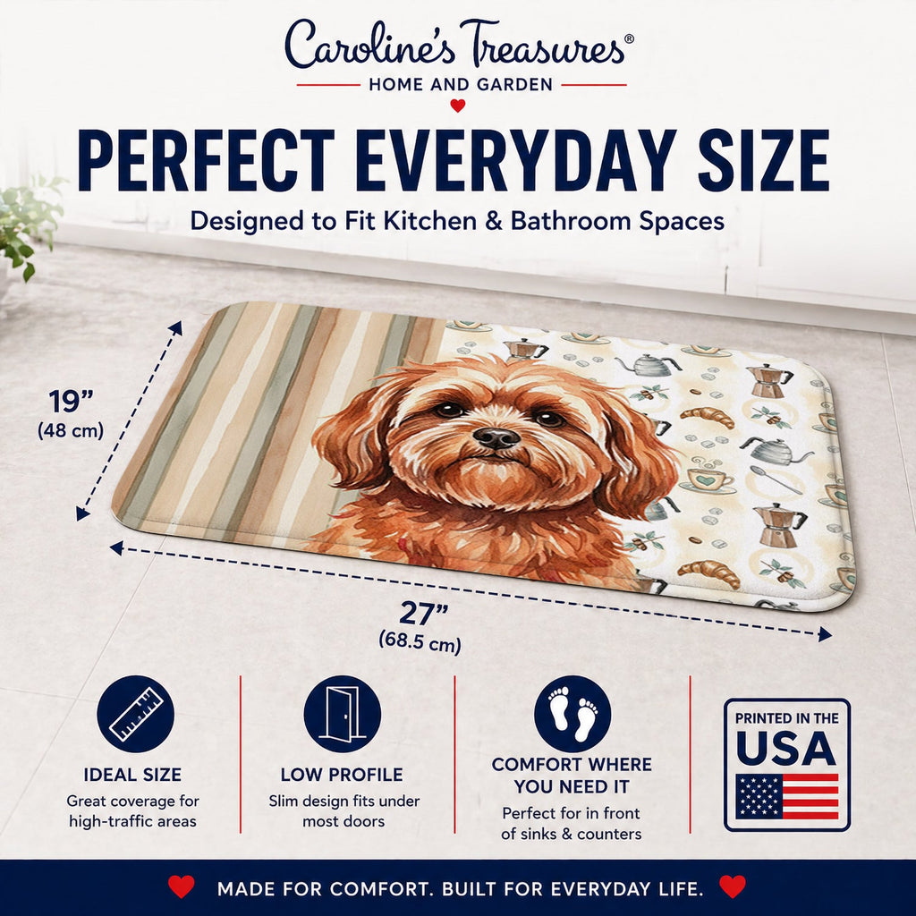 Red Lhasa Apso Coffee Bar Memory Foam Kitchen Mat Machine Washable Anti-Fatigue Cushion Comfort Bath or Kitchen Rug