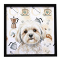 White Lhasa Apso Coffee Bar Framed Metal Print Bathroom, Kitchen, Office, Home Decor Wall Art Ready to Hang, Square, 8X8