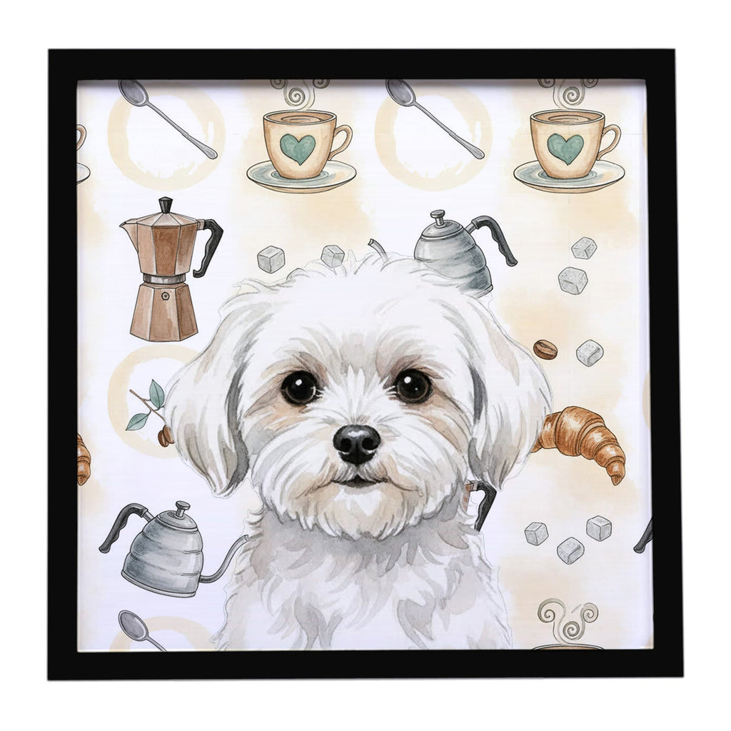 Maltese Coffee Bar Framed Metal Print Bathroom, Kitchen, Office, Home Decor Wall Art Ready to Hang, Square, 8X8