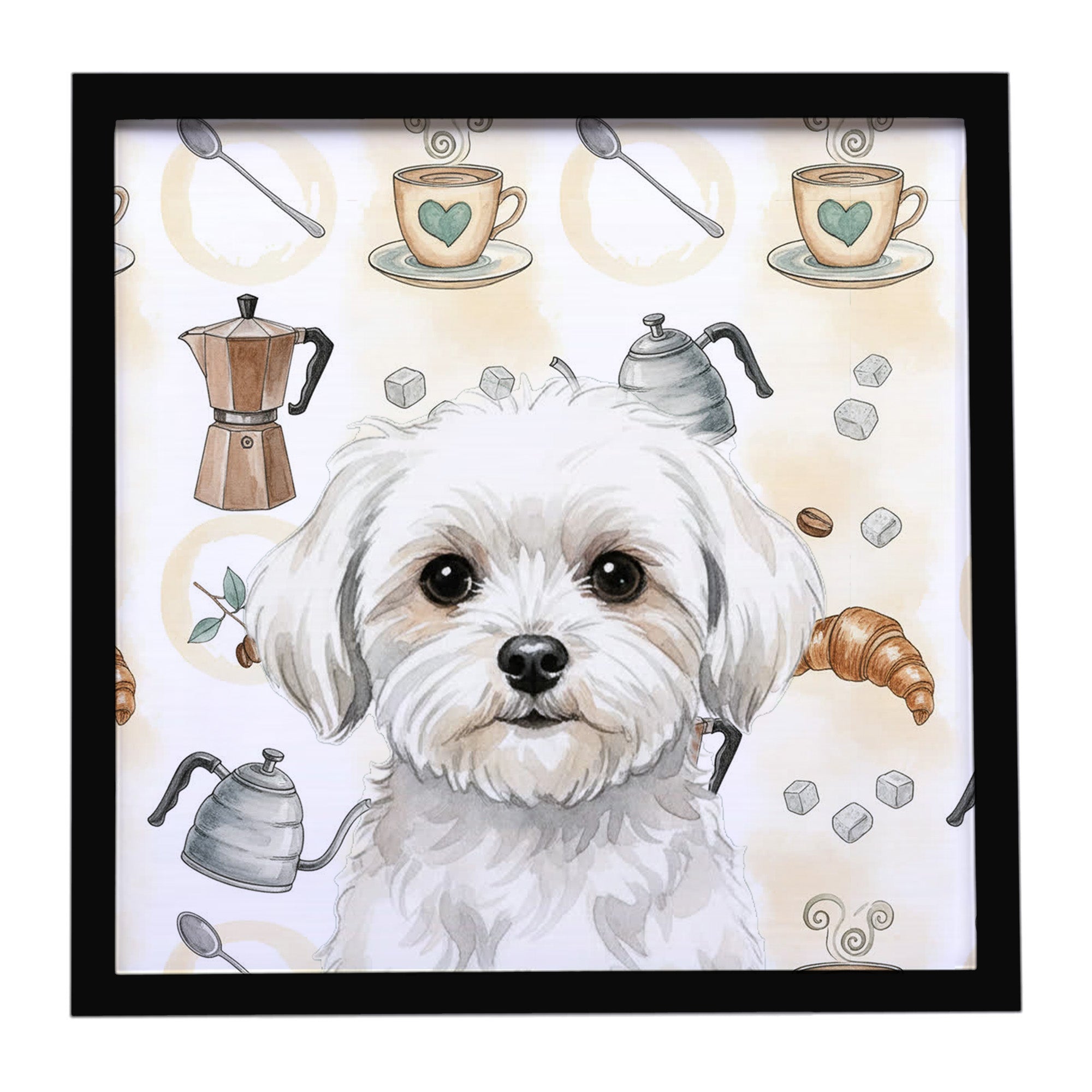 Maltese Coffee Bar Framed Metal Print Bathroom, Kitchen, Office, Home Decor Wall Art Ready to Hang, Square, 8X8