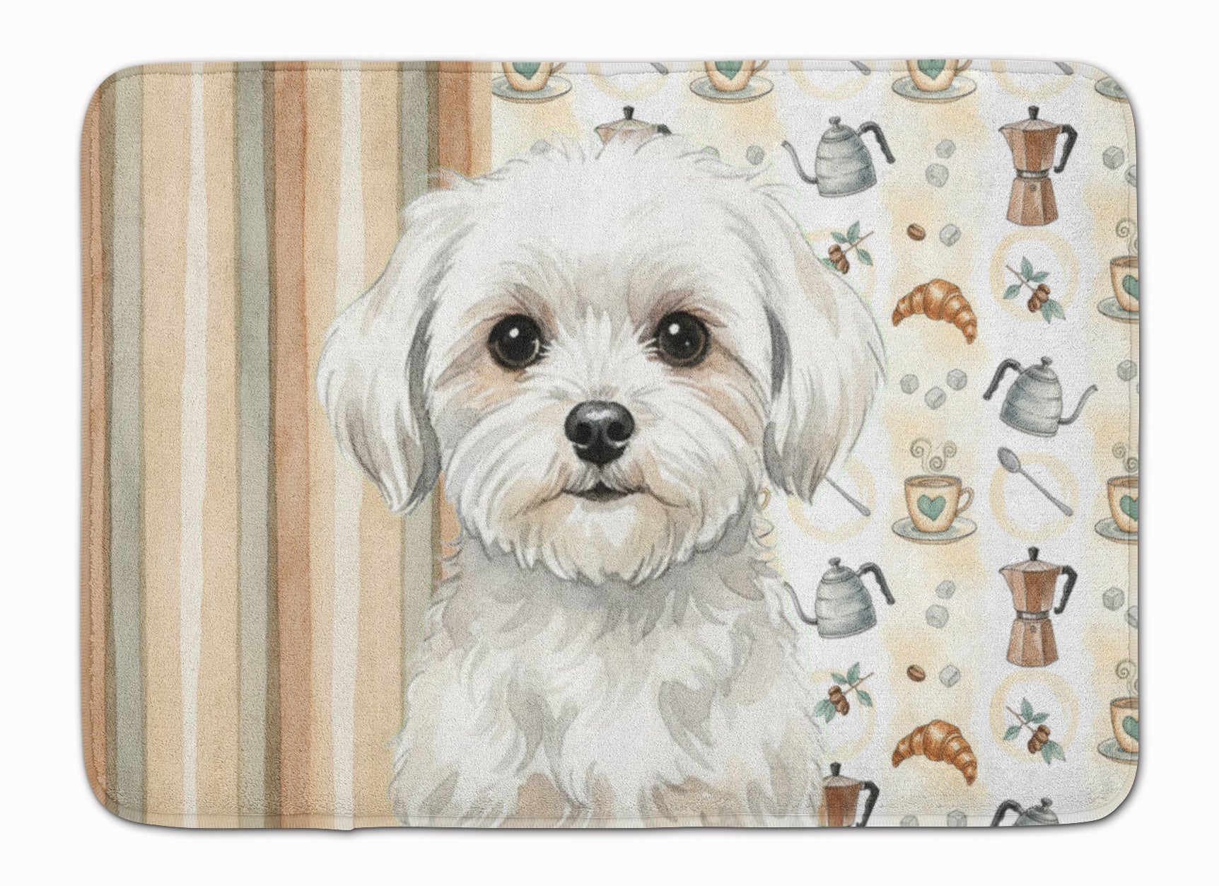 Maltese Coffee Bar Memory Foam Kitchen Mat Machine Washable Anti-Fatigue Cushion Comfort Bath or Kitchen Rug