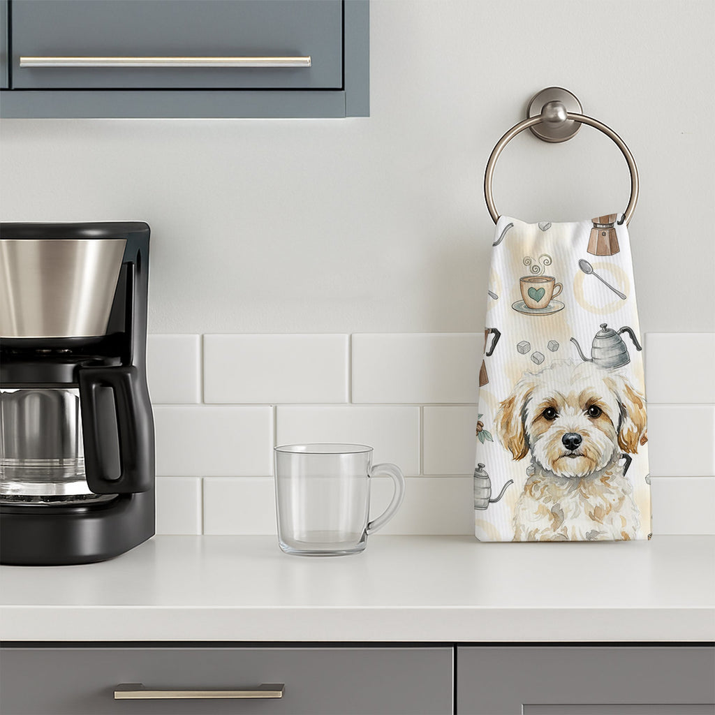 Maltipoo Coffee Bar Kitchen Towel Velour Plush Front and Cotton Loop Back Machine Washable