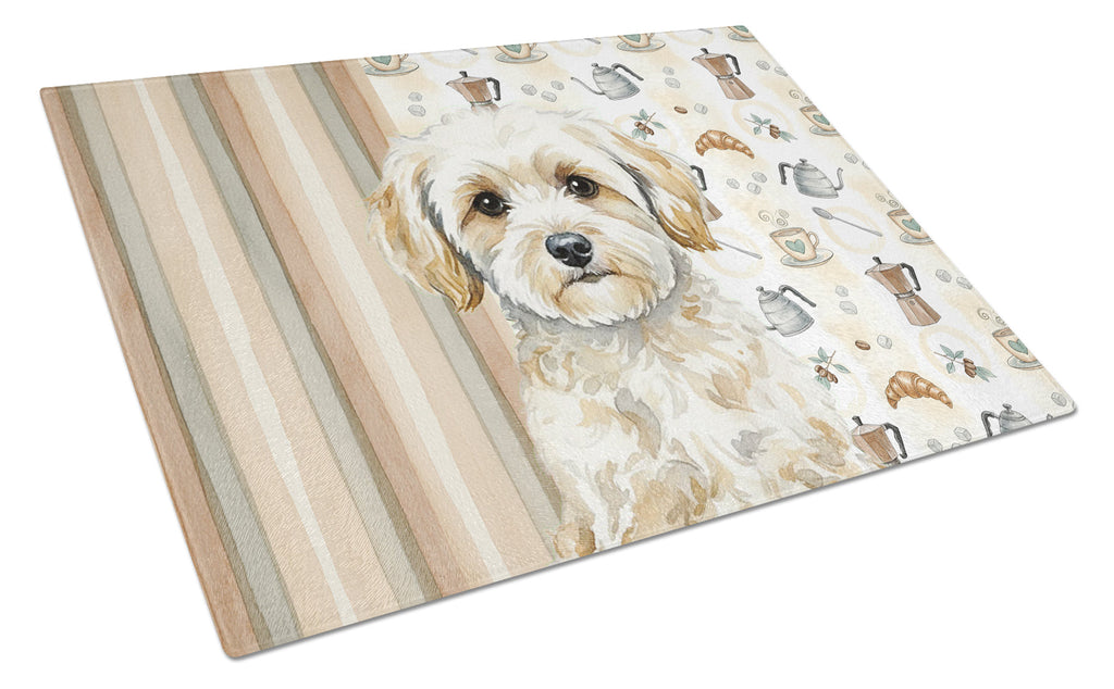 Maltipoo Coffee Bar Cutting Board Tempered Glass Kitchen Cutting Surface, Heat Resistant Chopping, Non-Slip Feet, Food Prep & Serving